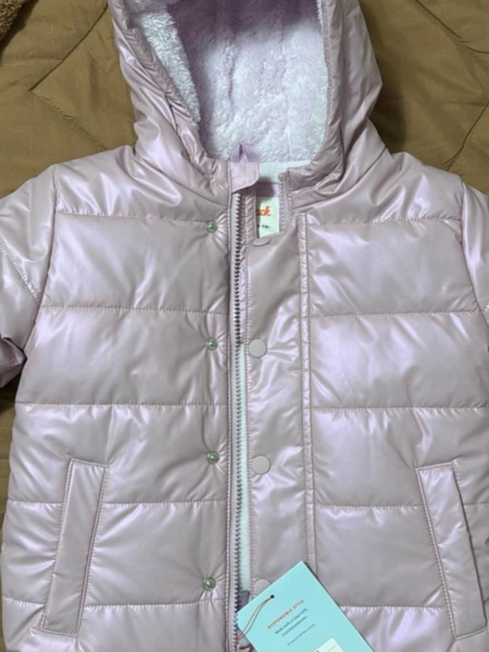 Target Light Pink Hooded Puffer Jacket with Sherpa Lining